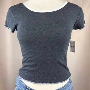 NWT WET SEAL Baby Tee (S) T-Shirt Tiny Gray Stretch Contrast Edging Twee Kidcore